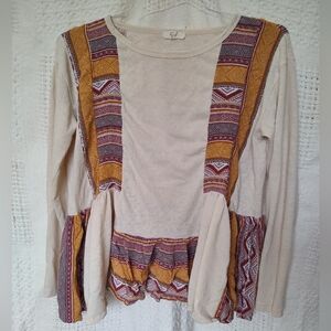 Easel "The Perfect Day Tunic" Peplum Blouse Size Med Southwestern Cowgirl